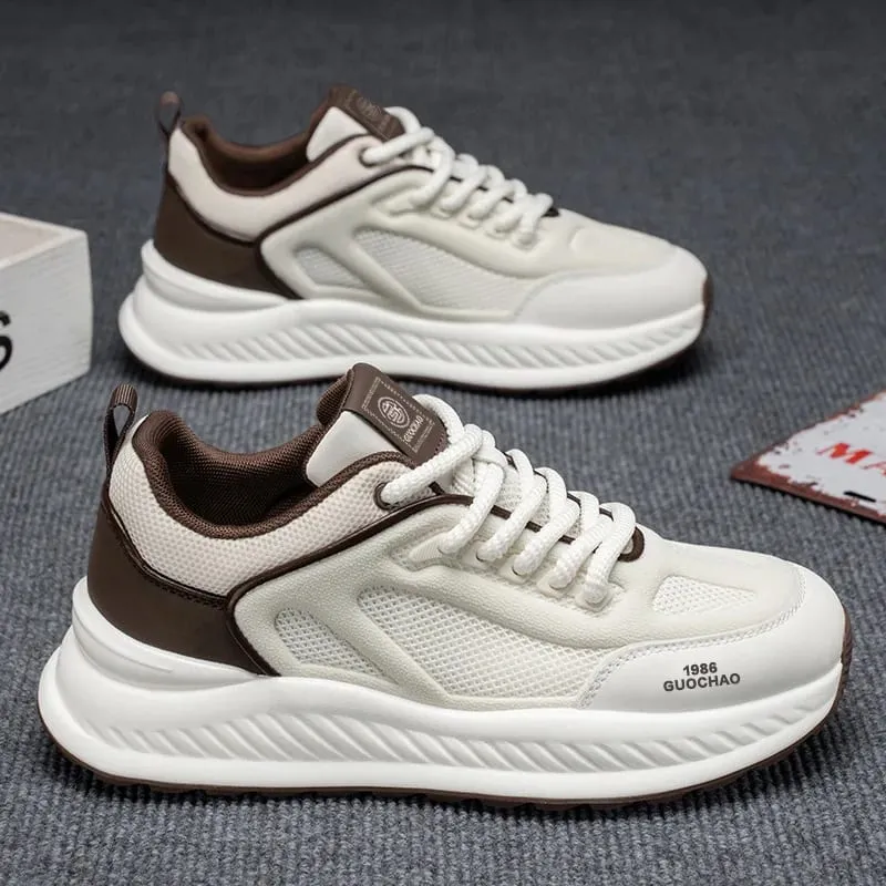 Primavera verão homens tênis de malha respirável sapatos casuais plataforma chunky pai calçado rendas até masculino andando tênis
