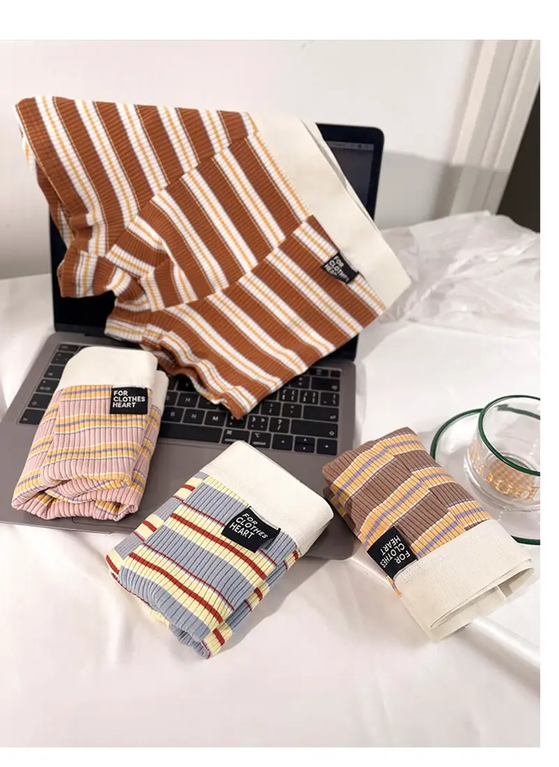 Men's Cotton Panties Sexy Stripe Comfortable Underpants Elastic Breathable Boxer Shorts U Bulge Pouch Male Underwear Cueca Homme