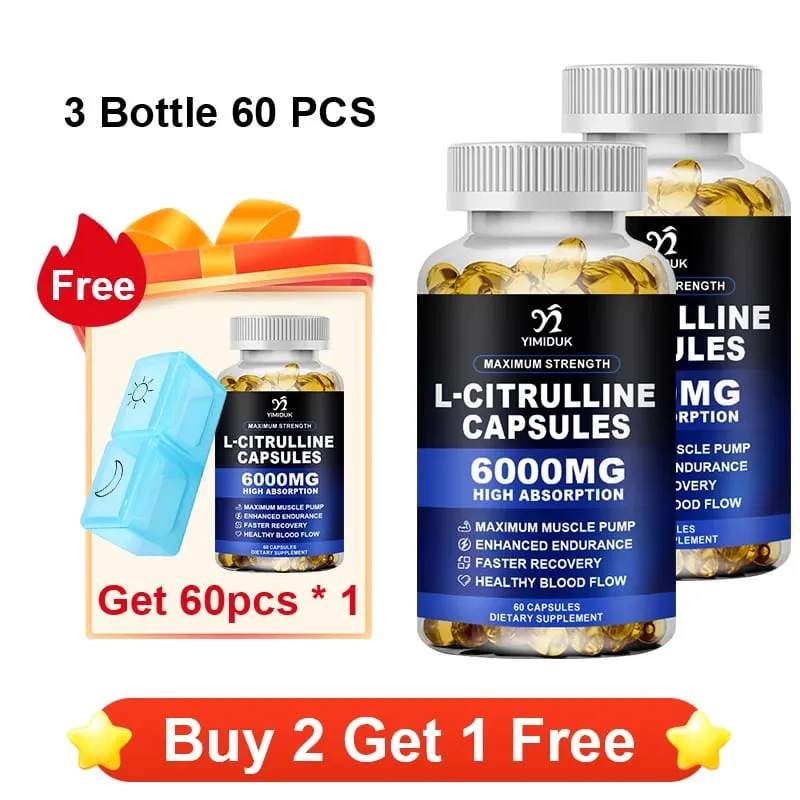 Cápsulas puras de L-Citrulina apoiam a circulação de energia, vitalidade, prolongam o treino, resistência e exercício, recuperação muscular