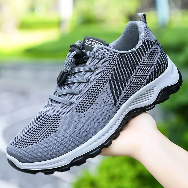 Tênis masculino de malha respirável de malha elástica de renda rápida antiderrapante sola grossa tênis esportivo para caminhada ao ar livre