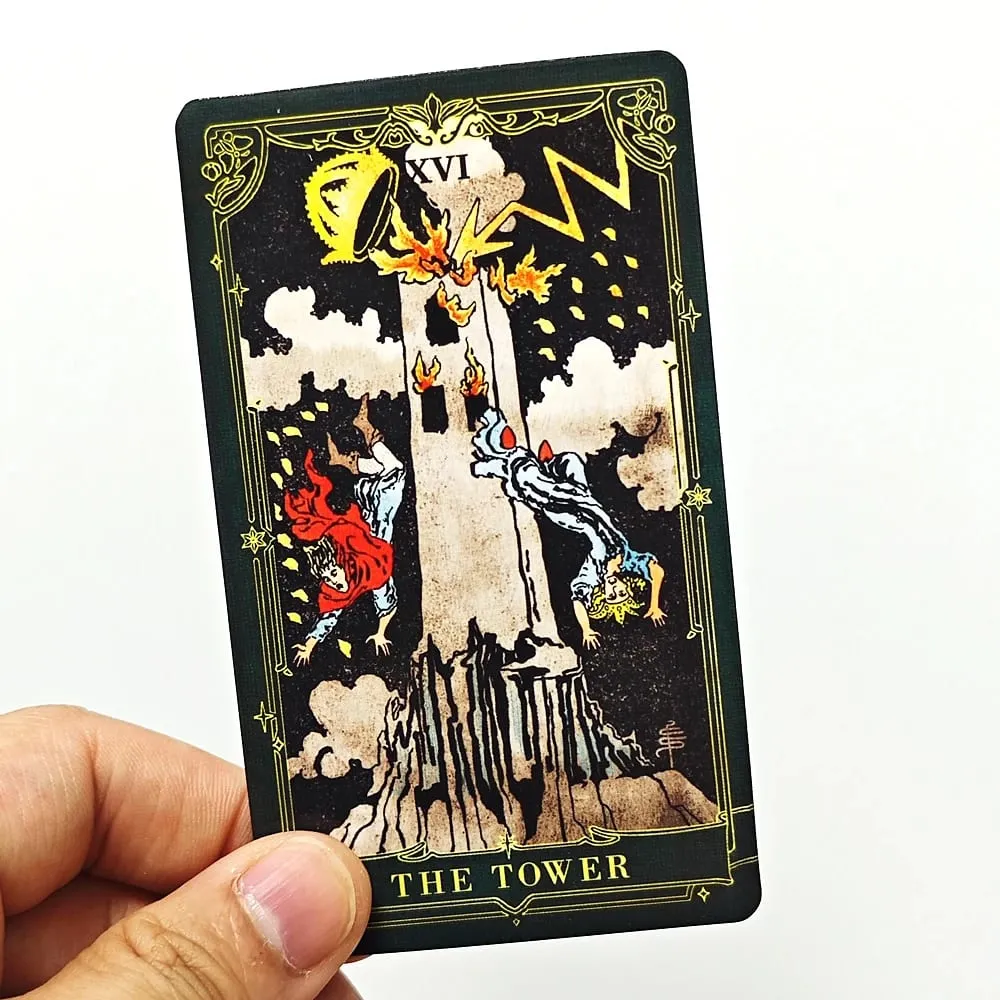 A.E. Classic Tarot 78 Pcs Rider Waite System Tarot Cards with Gilded Edges Dark Green with Guidebook for Beginners 10.3*6cm