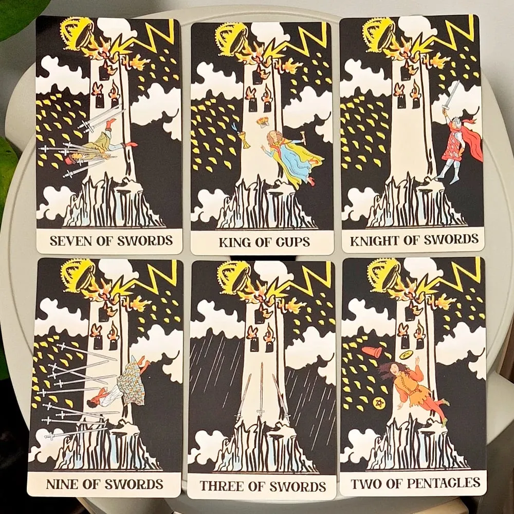 Baralho de tarô Tower Takeover em caixa rígida Conjunto exclusivo de tarô de 79 cartas para transformação e libertação 12*7cm com relevo duplo