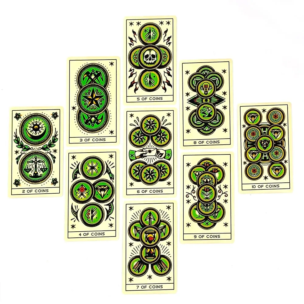 Venda quente cartas de tarô de tatuagem um 78 baralho de tarô pdf guia futuro adivinhação borad jogos de cartas de reunião de família