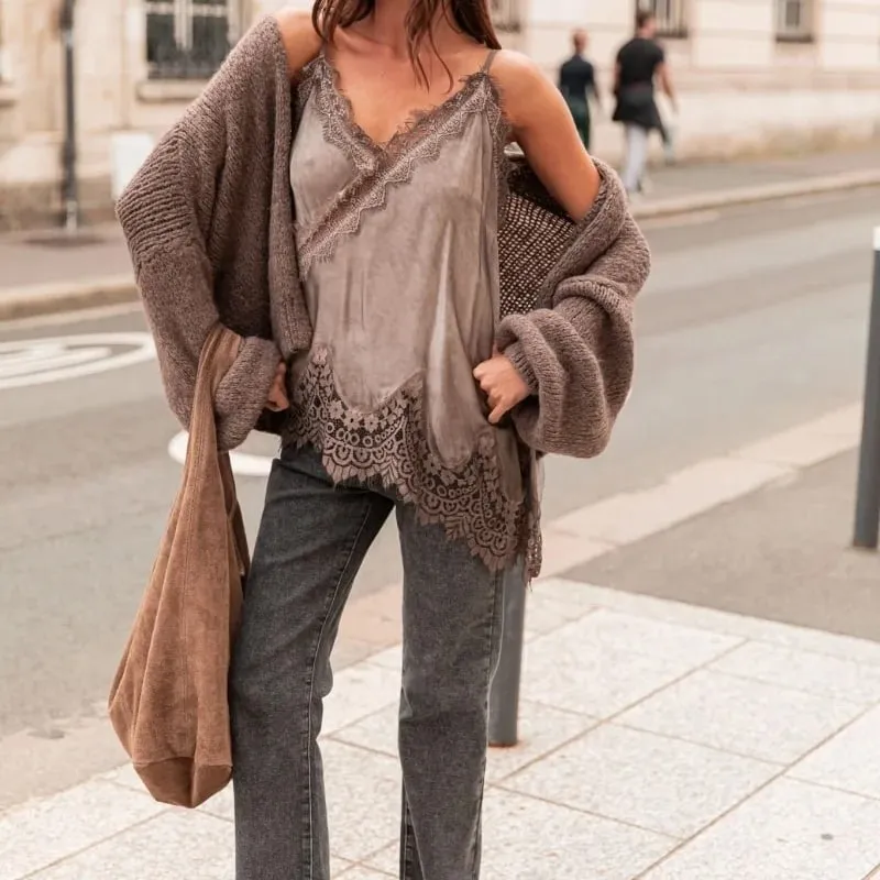 Y2k coquete cetim renda cami tops renda sedosa guarnição retalhos alça espaguete corte baixo assimétrico camisola feminina sexy regata deslizante