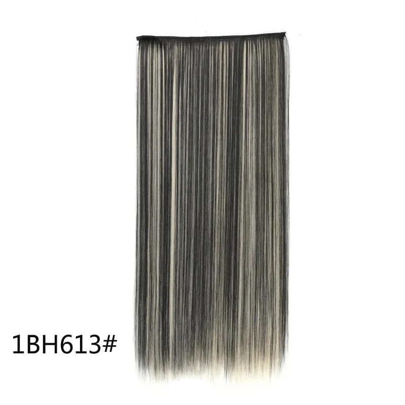 Extensões de cabelo invisíveis sintéticas de 5 clipes de uma peça longa e reta 24 polegadas resistente ao calor para mulheres