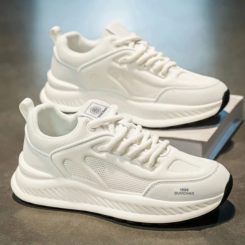 Primavera verão homens tênis de malha respirável sapatos casuais plataforma chunky pai calçado rendas até masculino andando tênis