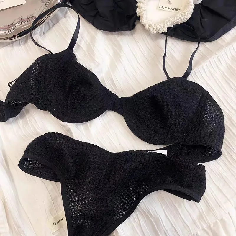 Conjunto de sutiã liso casual feminino elegante conjunto de lingerie elástica tanga fina conjunto de sutiã e calcinha