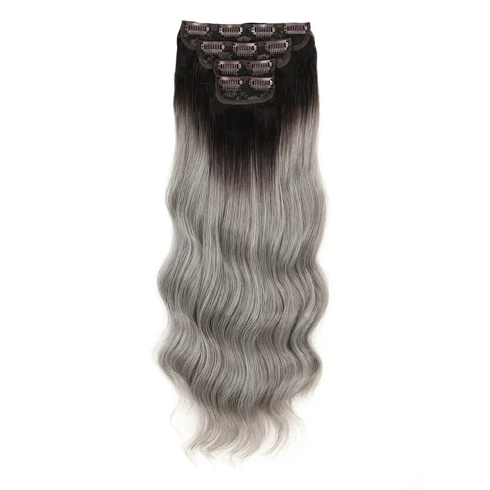 4Pcs/Set 11 Clips 22 Inches 220g Beach Waves Clip in Hair Extensions Sandy Blonde Champagne Heat Resistant Synthetic Hairpiece
