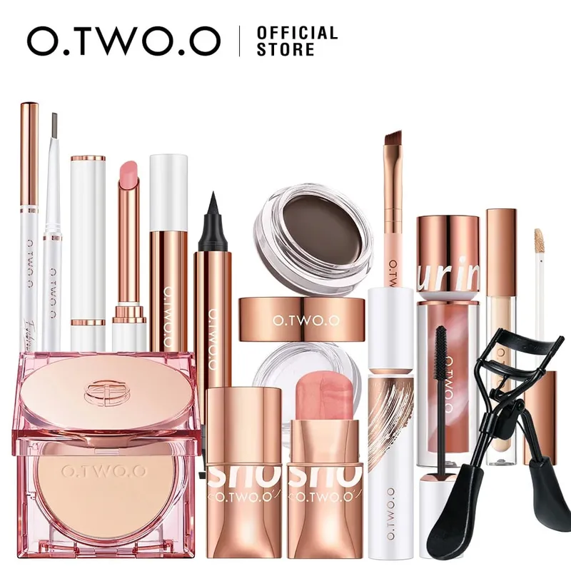 O.TWO.O Conjunto completo de maquiagem, 10 peças, kit de cosméticos, rímel, base, creme BB, almofada de ar, corretivo, batom, maquiagem para mulheres