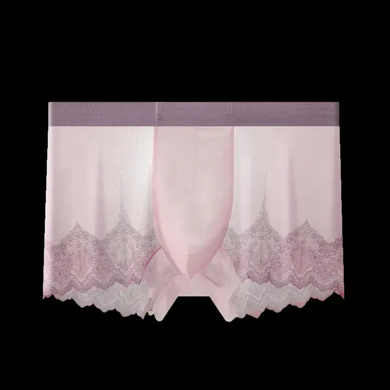 Homens rendas malha retalhos roupa interior verão ultra fino respirável boxer shorts sexy bulge bolsa calcinha ver através do tronco