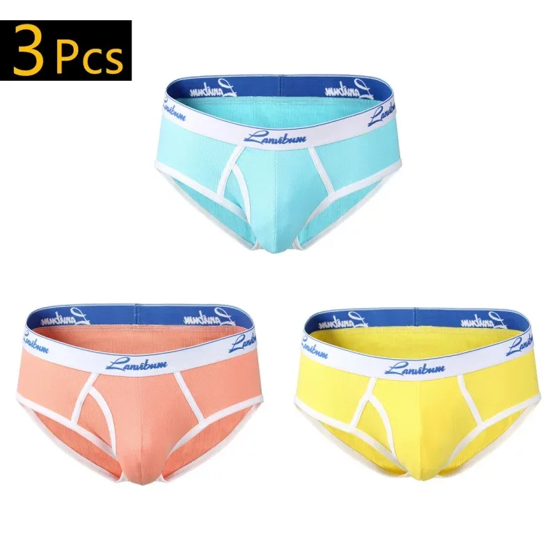 1/3 PCS Nova Roupa Interior Masculina Meados de Cintura Fio de Algodão Respirável Cor Sólida Roupa Interior Juvenil Calças Triângulo Masculinas