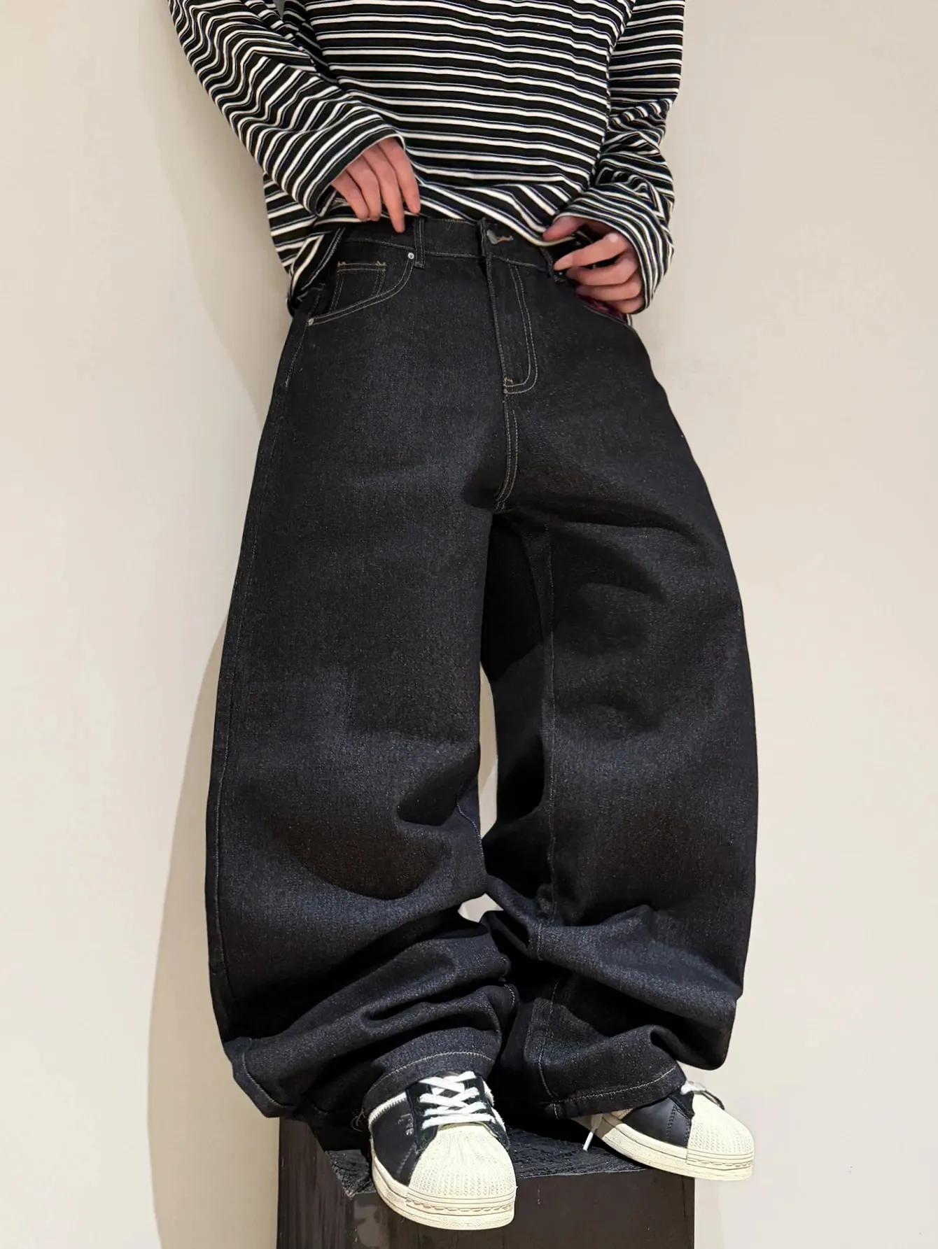 Jean noir ample à jambes larges pour hommes, pantalon droit polyvalent, Design de broderie de tigre rétro américain Y2K Street Hip-Hop tendance polyvalent