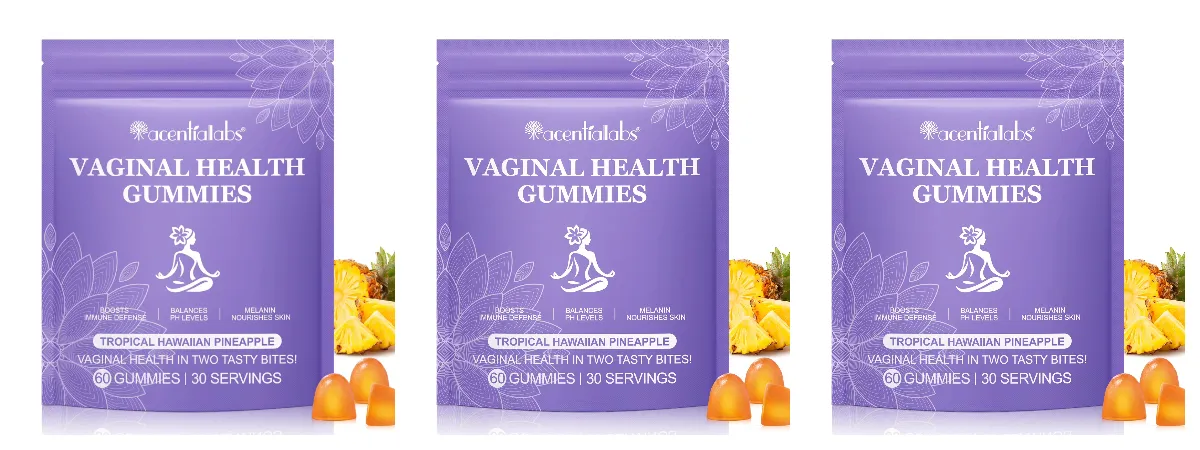 Gomas de saúde vaginal Suporte para equilíbrio de pH com vitamina C e frutas de abacaxi em pó sem gelatina Bem-estar diário 60 gomas