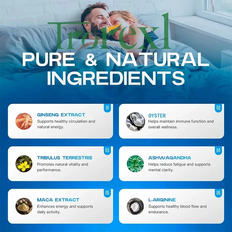 TonicBluPro Blue Pills Suplementos masculinos para melhorar a resistência e a energia Comprimidos naturais de ostra e ginseng