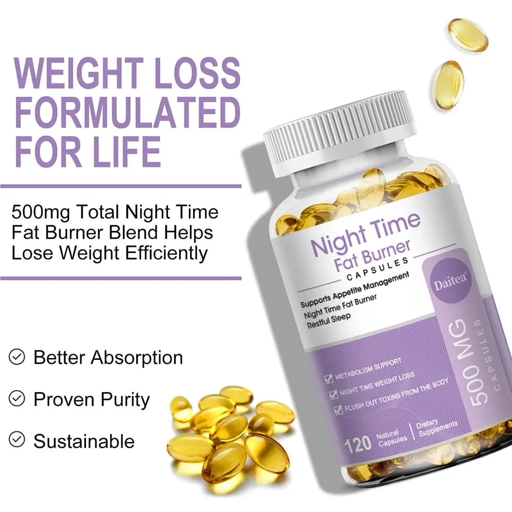 Queimador de gordura noturno aumenta o metabolismo O controle de peso melhora o sono - 500 mg, porção de 120 cápsulas