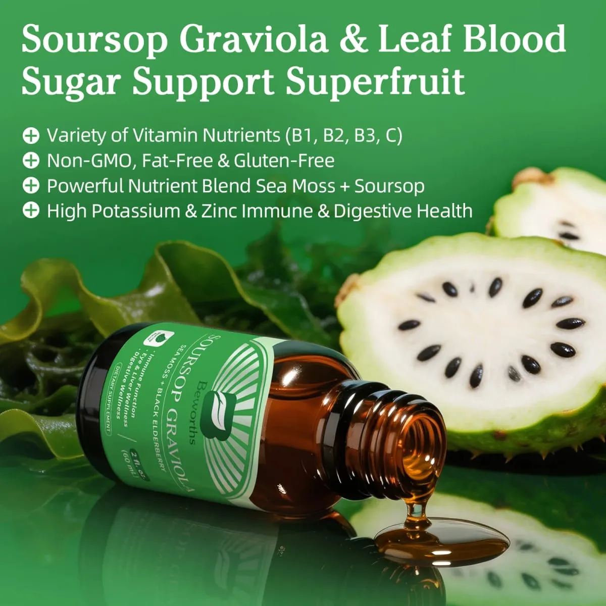Natural Soursop Graviola Extract Drop Support Immunity and Digestive Health Detox & Cleansing Gluten-Free SUGAR FREE