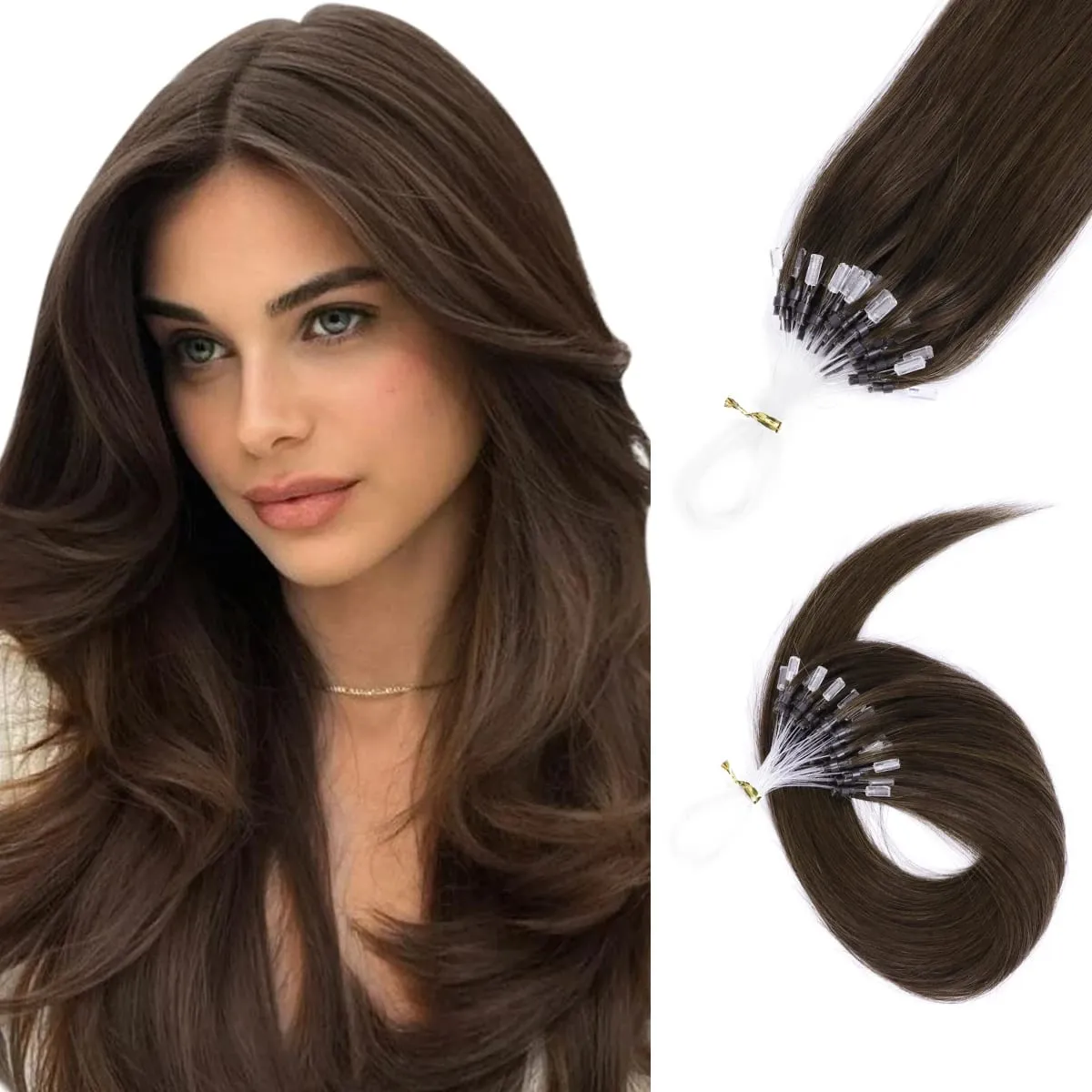 Extensões de cabelo humano micro loop, fácil instalação em casa, micro contas, loiro, marrom, preto, reto, 30 g/pacote