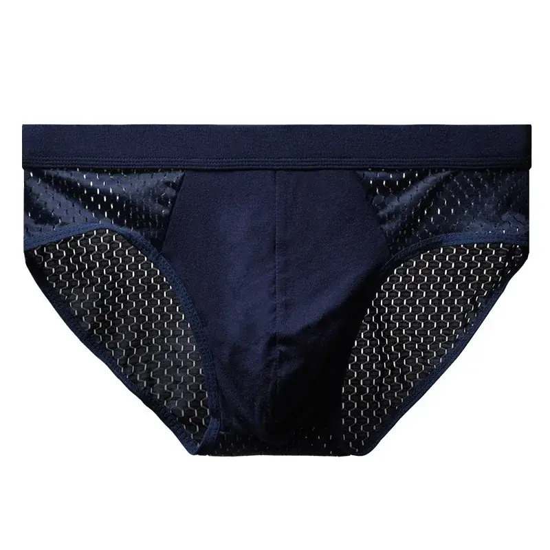 Roupa interior masculina fina respirável calcinha triangular para homens cuecas de seda gelo malha sexy calças de canto quadrado para shorts masculinos
