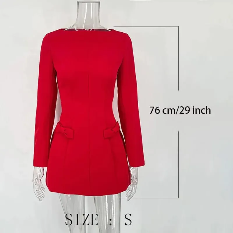 Bows Splice Long Sleeve Mini Dress Elegant Office Woman Solid Bodycon Club Party Dresses 2024 Autumn High Waist Fashion