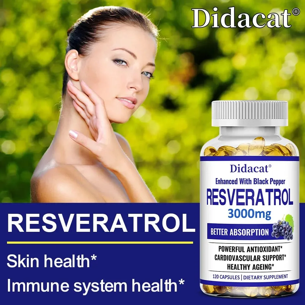 Resveratrol 3000 Mg Antioxidant Supports Brain Immune Joint and Cardiovascular Health Improves Skin Gluten Free Non-GMO