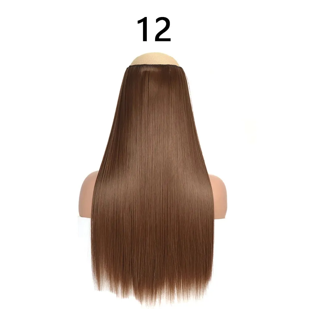 Synthetic 24Inch Hair Extensions OnePiece 5 Clips Long Straight Hairstyle Heat Resistant Fake Hairpiece For Women Natural Brow