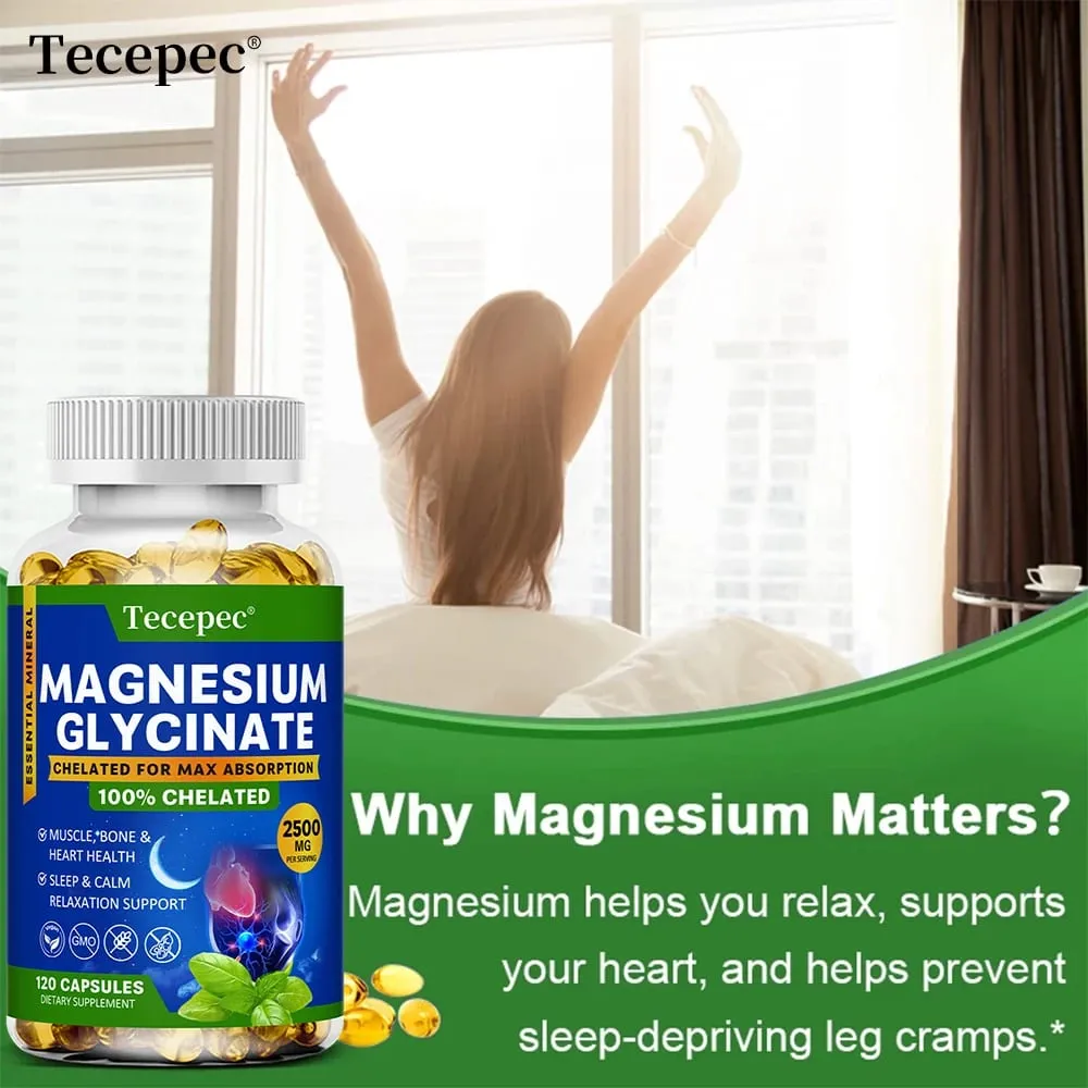 Magnesium Glycinate Supplement Highly Absorbed Supports Muscle Relaxation and Recovery Maximum Bioavailability 120 Capsules