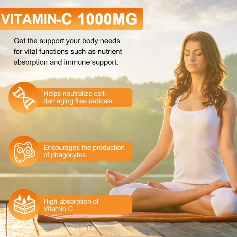 Suplemento de vitamina C para suporte imunológico e proteção antioxidante, vegano, não transgênico, sem glúten, 30/60/120 cápsulas