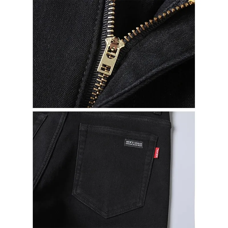 Calça jeans masculina plus size de barril sólido para primavera outono casual preto na moda jeans para homens