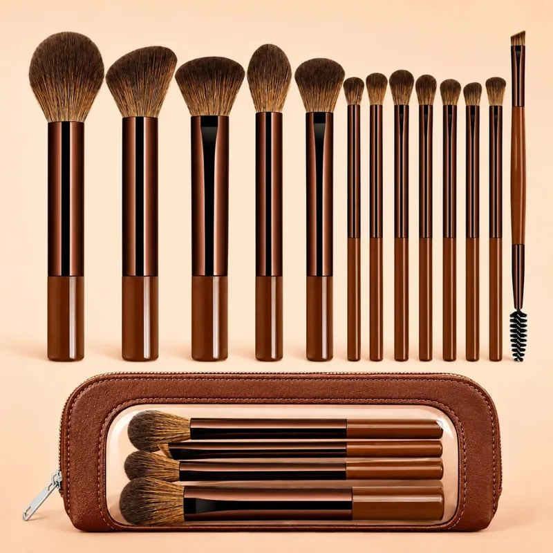 16 peças de ferramentas de maquiagem, incluindo 13 peças de conjunto de pincéis de maquiagem + 1 bolsa de maquiagem + 2 peças de acessórios de sopro de ar, pincel de base, pincel de blush.