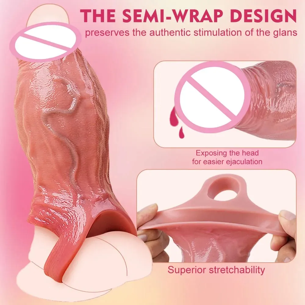 Silicone grande vibrador reutilizável pênis manga design aberto com pau ampliador silicone masculino masturbador brinquedos sexuais para homem 18 +