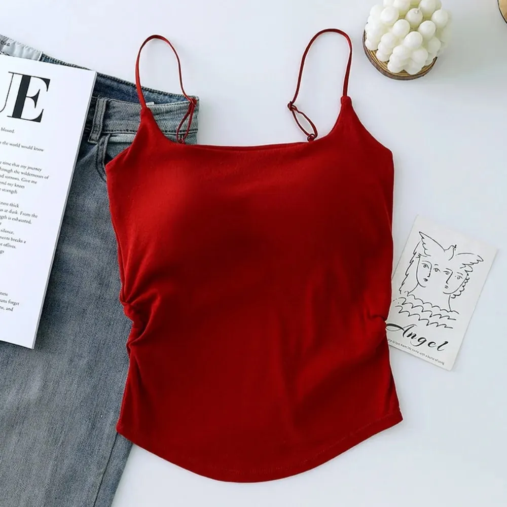 Simples sem mangas suspender colete fino com copos acolchoados camisola roupa interior curto colete atividades esportivas