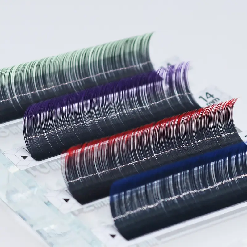 12 linhas ombre gradiente vermelho verde azul roxo cor extensão de cílios individual falso vison cílios postiços maquiagem