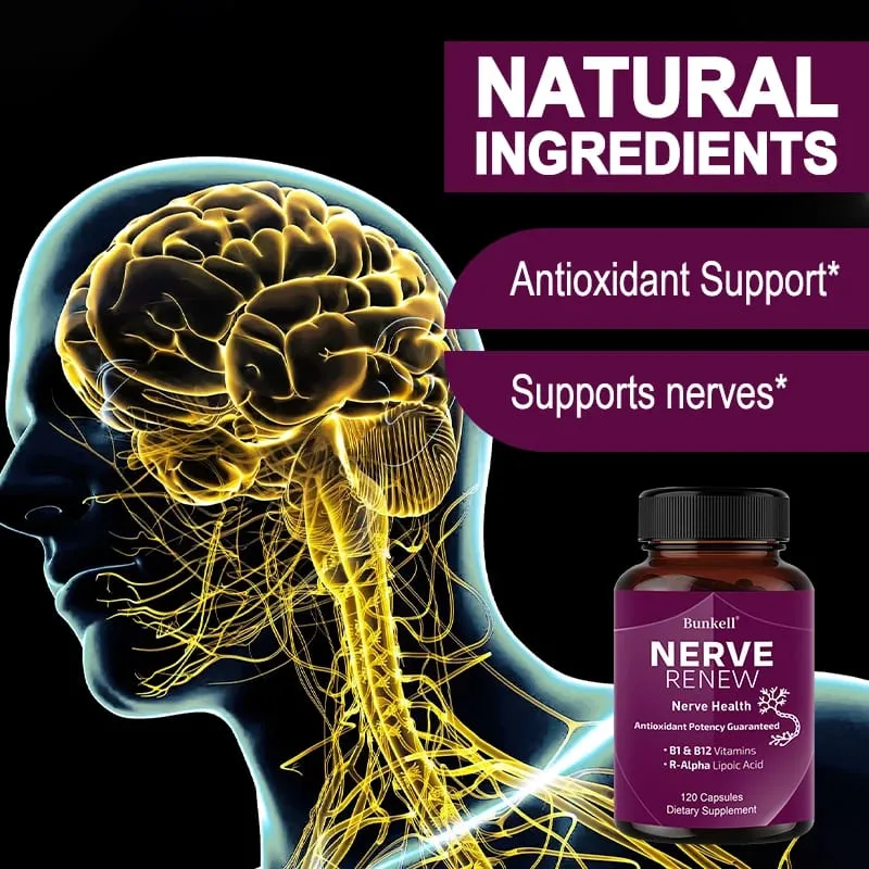 Suplementos de suporte nervoso - Suporta função nervosa saudável, circulação sanguínea, antioxidante 120 cápsulas
