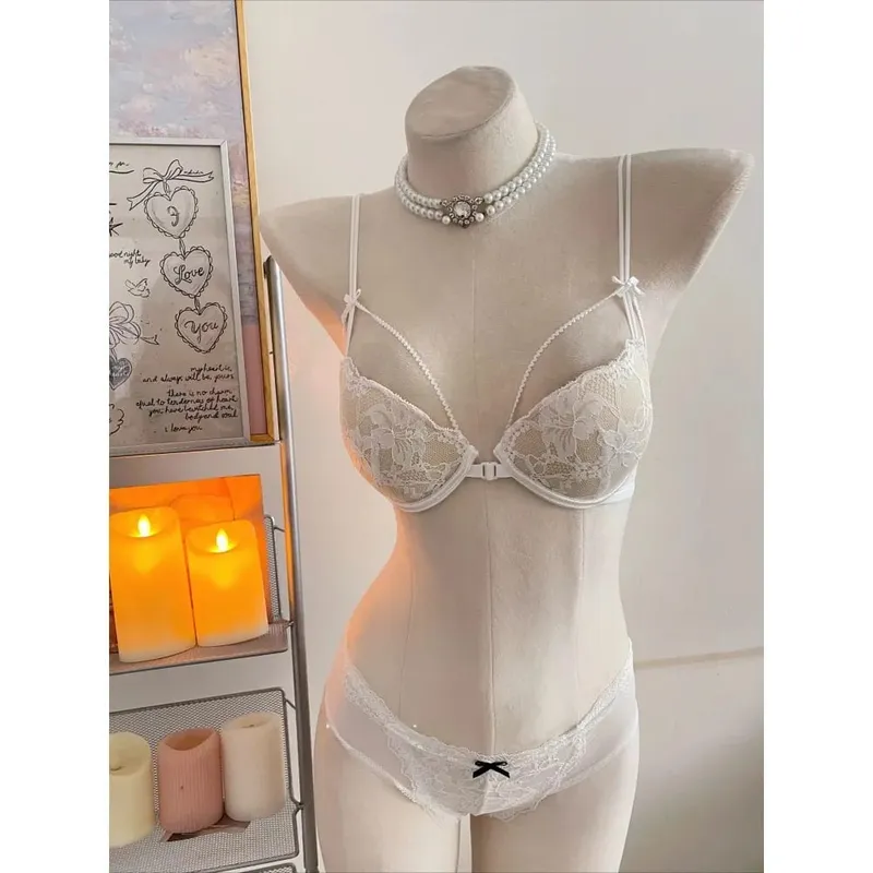 Sutiã feminino beleza com renda traseira, fechamento frontal, sem arame, alças finas, lingerie respirável para busto pequeno 32-38, roupa casual