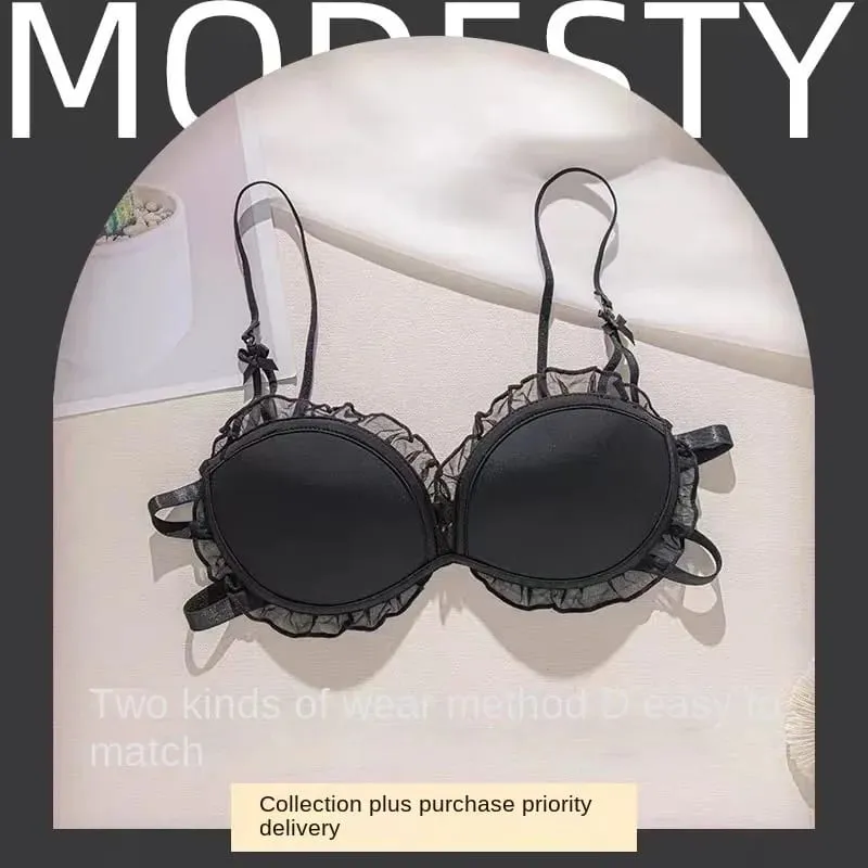 Strawberry 100% Lolita Collection Small Breasts Thin Cartoon Print Underwear Without Wire Back Pure Desire Bra Cover