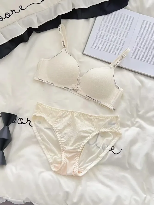 Sexy Front Closure Push-Up Lingerie Set for Small Breasts Comfortable Thin Bra with No Steel Ring Letter Shoulder Straps