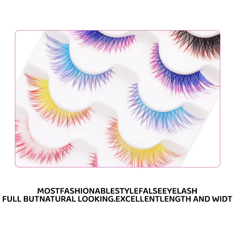 5 Pairs Mix Color Ombre Gradient False Eyelashes 3D Colorful Strip Lashes Handmade Fluffy Colored Eyelashes for Cosplay Makeup — image 3