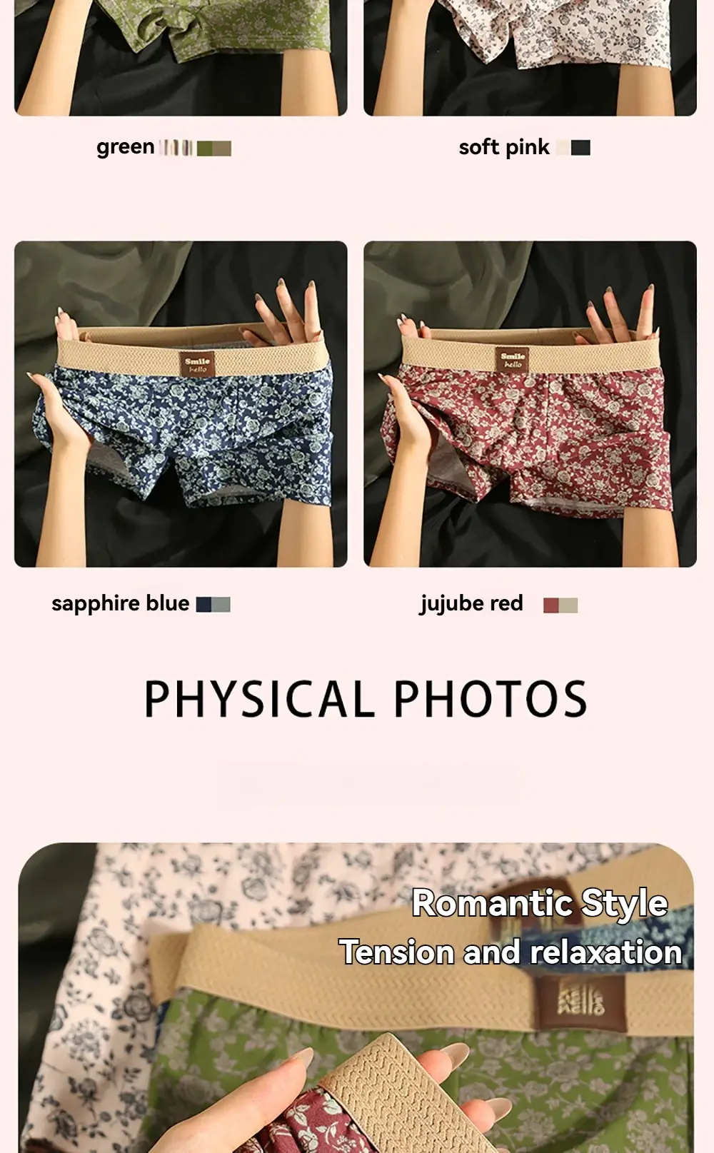 3 unidades/pacote romântico rosa impressão calcinha masculina de algodão macio e confortável respirável boxer homme 3d grande espaço bolsa roupa interior masculina