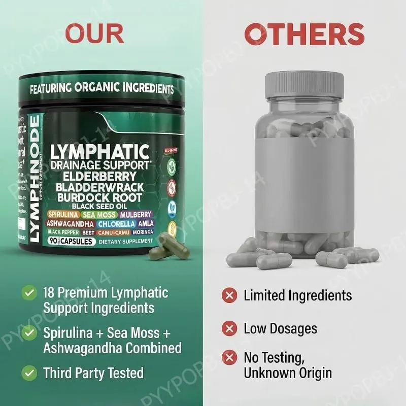 有機淋巴引流補充劑，含接骨木牛蒡根小球藻和 Ashwagandha 90 粒每日健康