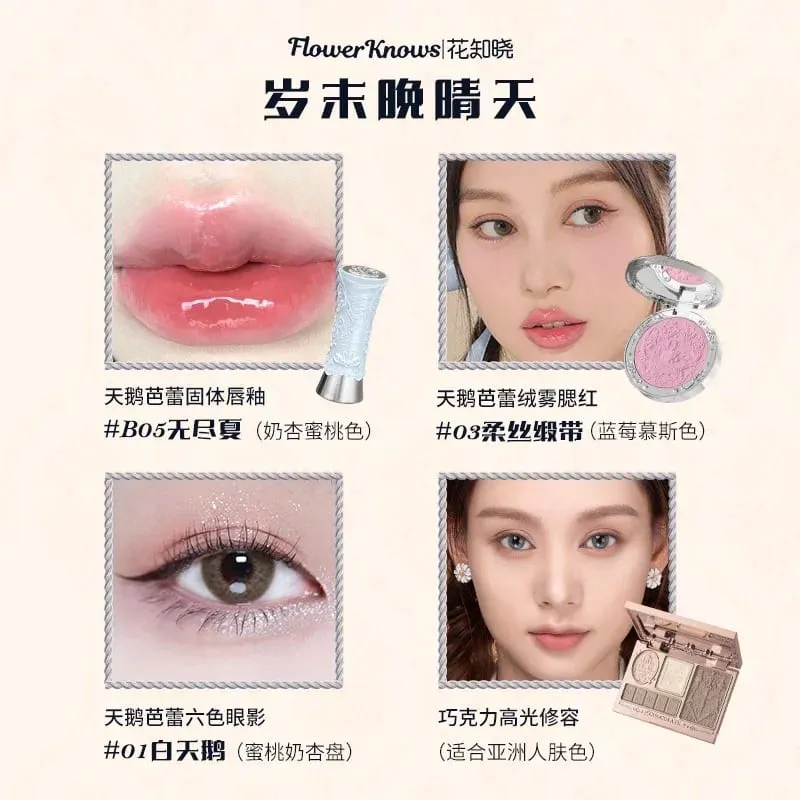 Flower Knows Swan Ballet Dança Redonda Maquiagem Caixa de Presente Lip Glaze Blush Maquiagem Caixa de Presente