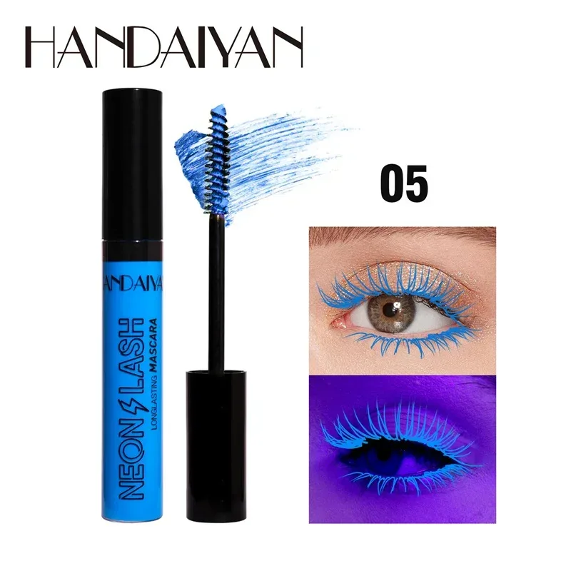Rímel fluorescente à prova d'água, sem florescimento, secagem rápida, colorido, neon, curvador, amarelo, azul, alonga os cílios, cosméticos
