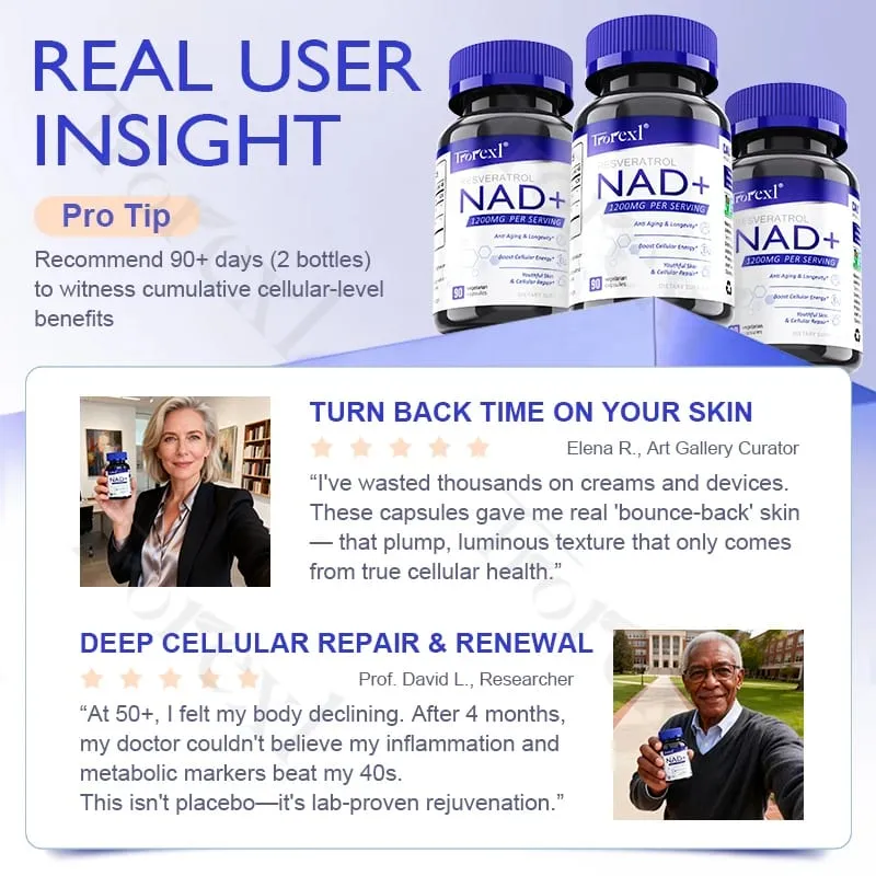 Suplemento NAD + Resveratrol NAD Plus Boosting - Apoia a Energia Celular Antienvelhecimento Metabolismo Saúde da Pele