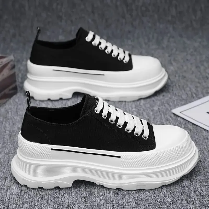 Lona masculina verão respirável plataforma aumentou muffin tênis 2025 novo pano de outono casual pai sapatos na moda