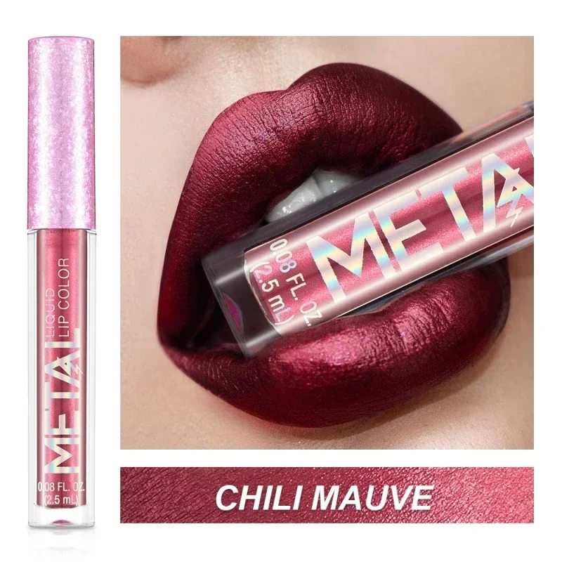 Batom líquido metálico fosco, à prova d'água, longa duração, copo antiaderente, brilho labial brilhante, feminino, maquiagem para lábios, 12 cores