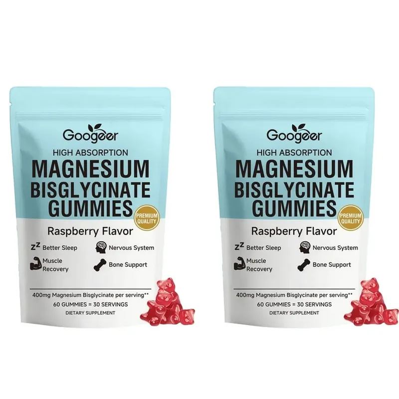 Gomas de bisglicinato de magnésio para os ossos, músculos, sono, suporte ao sistema nervoso, bem-estar com vitamina D3 e zinco 60 gomas