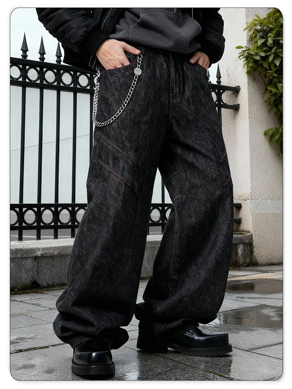 Quatro estações americano retro masculino preto baggy perna larga jeans básico negócios casual solto calças jeans unissex rua jeans