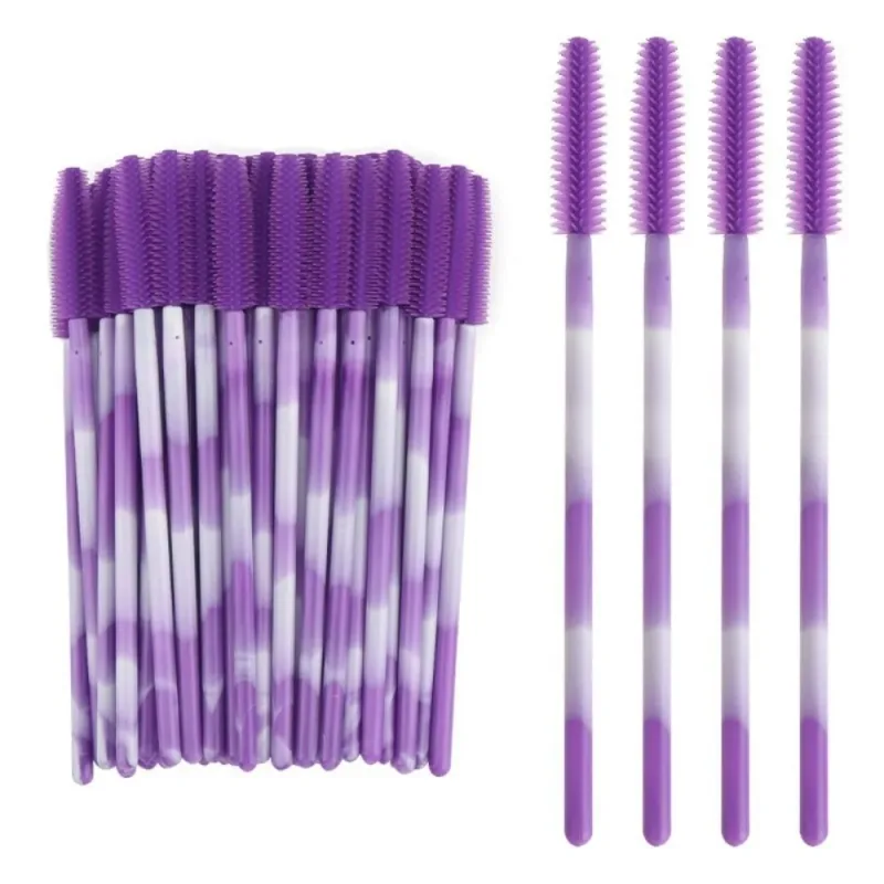 50 pçs pincéis de cílios descartáveis ​​ferramentas de maquiagem de silicone rímel varinha aplicador arco-íris cor microbrush sobrancelha pente menina