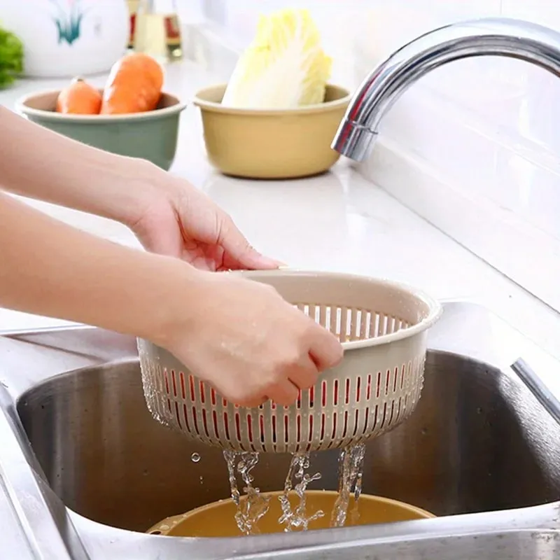 Kitchen Fruit Tray Removable Double Layer Fruit And Vegetable Basin Draining Basket Creative Household Rotating Washing Basket