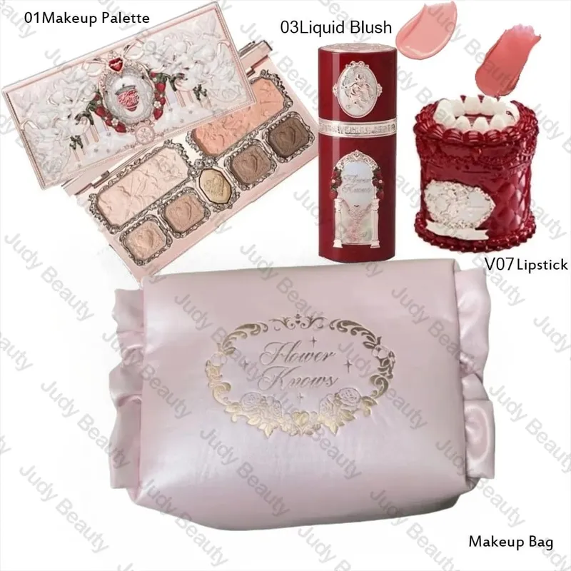 Maquiagem flor sabe conjunto concha pérola série seis cores paleta de sombra em relevo blush brilho batom kit com saco tudo em
