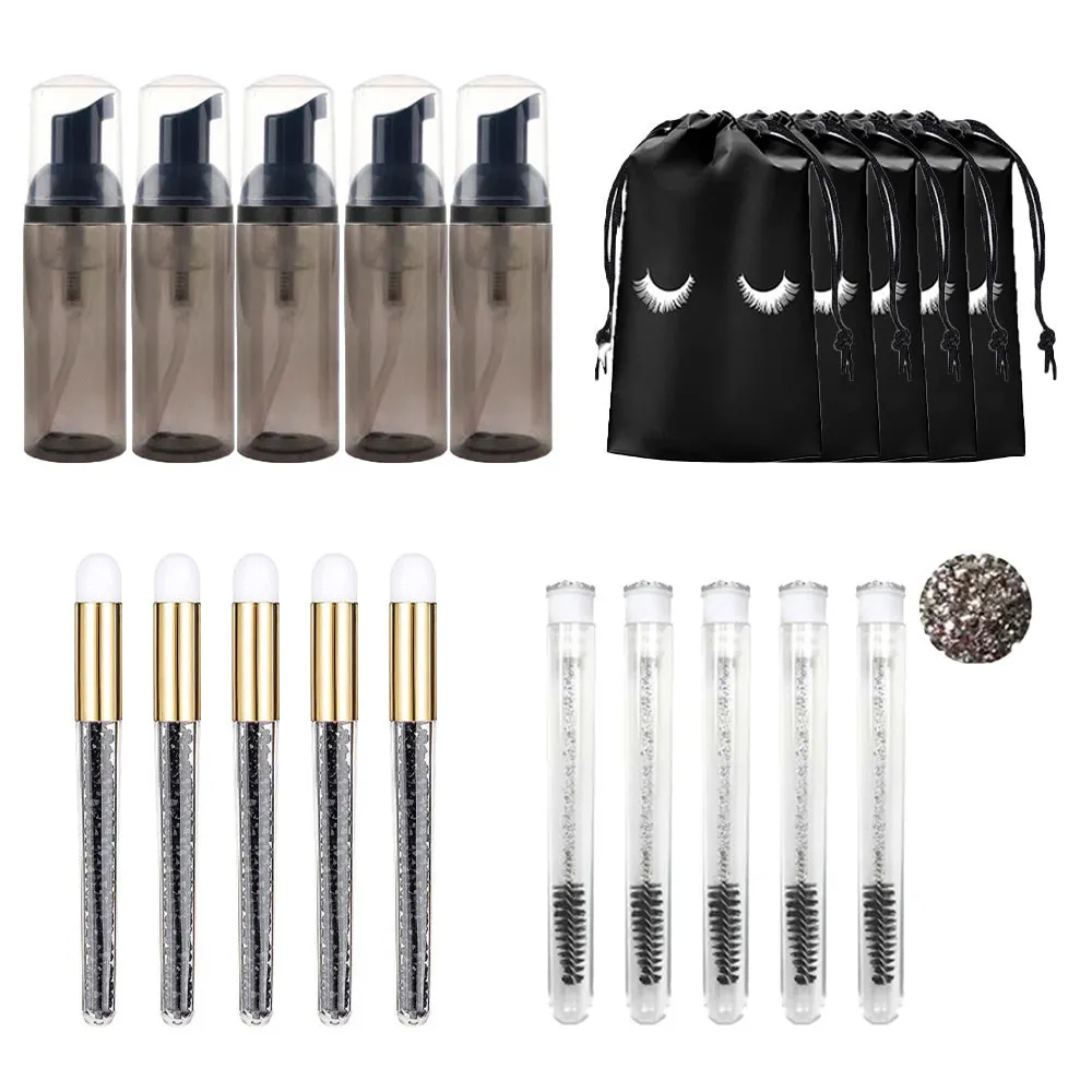 60ml recarregável vazio bomba de plástico garrafa lash extensão kit limpeza haste longa escova lash modelador poeira tubo eva saco armazenamento ferramentas